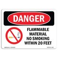 Signmission OSHA Sign, 7" Height, 10" Width, Aluminum, Flammable Material No Smoking Within 20 Feet, Landscape OS-DS-A-710-L-1248